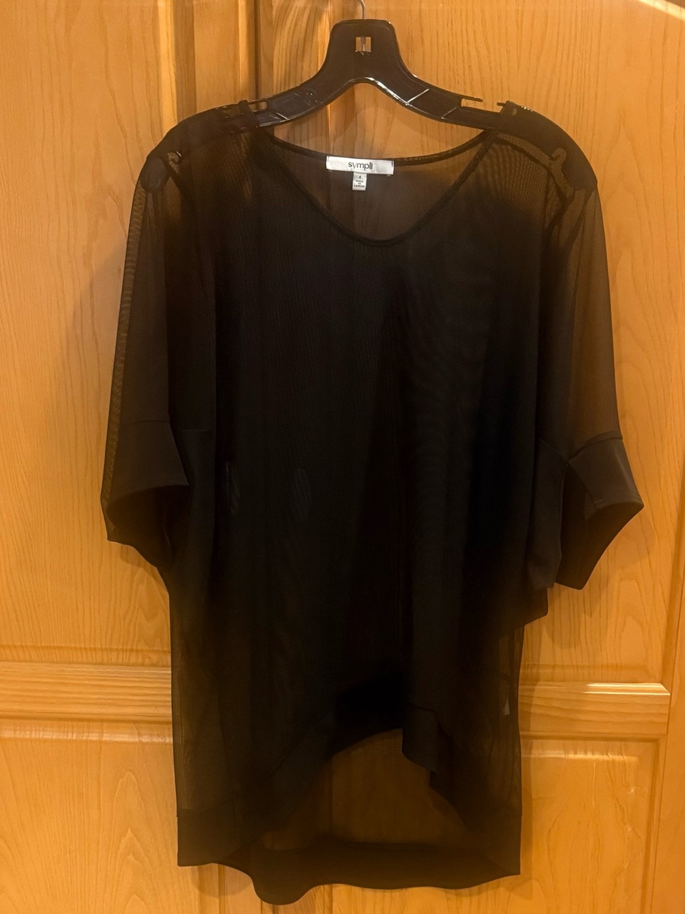 Sympli Black Sheer Mesh V-Neck Tunic Dolman Short Sleeves Size 4